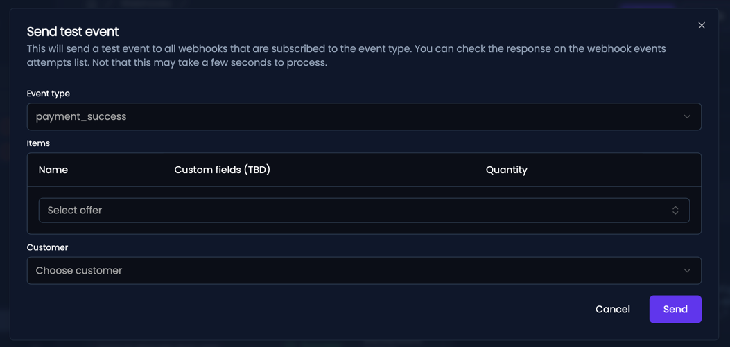 Test webhook modal